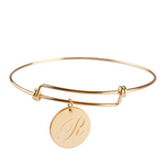 Gold Initial Disc Bangle Bracelet