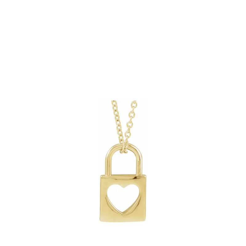 Gold Heart Lock Charm Necklace