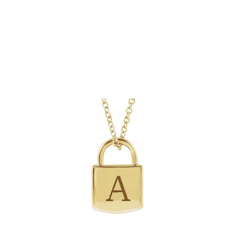 Gold Engravable Lock Necklace