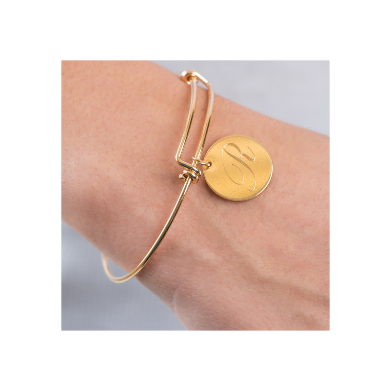 Gold Initial Disc Bangle Bracelet