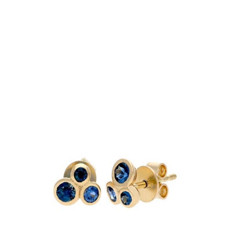 Blue Sapphire Cluster Stud Earrings